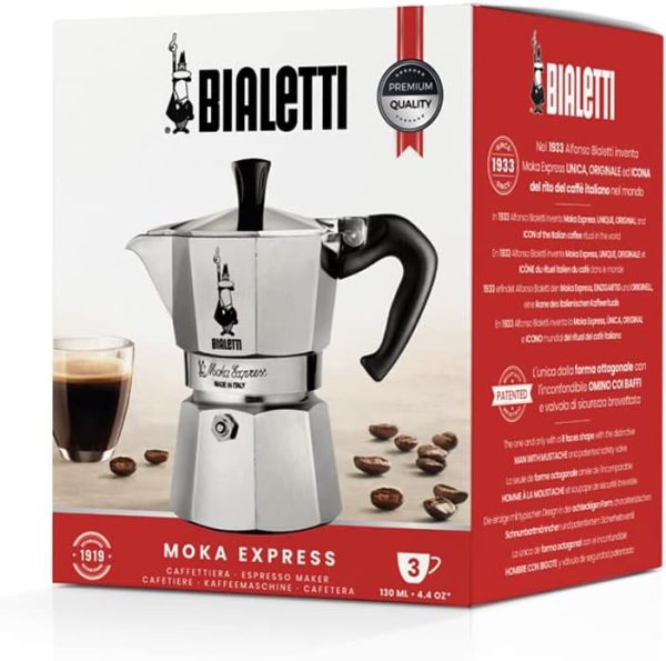 Bialetti Moka Express: Iconic Stovetop Espresso Maker for Authentic Italian Coffee - 3-Cup Aluminium Moka Pot (4.3 Oz/130 Ml) in Sleek Silver Finish - Image 5