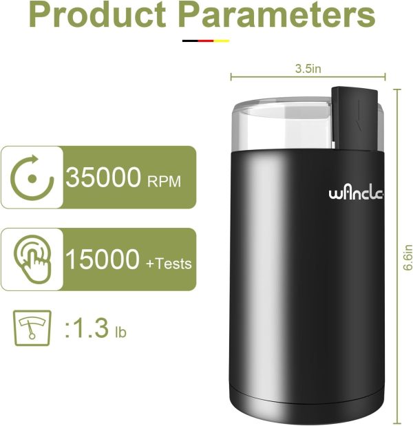 Ultimate Wancle Electric Coffee Grinder - One-Touch Spice Mill for Fresh Coffee Beans & Spices with Easy-Clean Brush - Sleek Black Design - Image 5