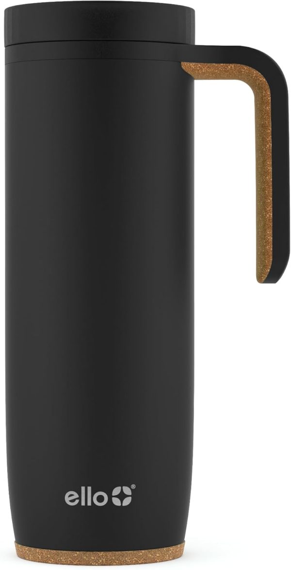 Ello Magnet 18oz Vacuum Insulated Travel Mug – Leak-Proof Slider Lid & Side Handle, Keeps Drinks Hot for 5 Hours – Perfect Coffee & Tea Companion, BPA-Free Holiday Gift with Built-in Coaster!