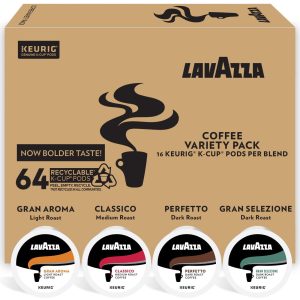 Discover Lavazza Coffee K-Cup Pods Variety Pack - 64 Count for Keurig Brewers | Indulge in Flavorful Notes of Fruits, Flowers, Chocolate, Caramel, and Citrus!