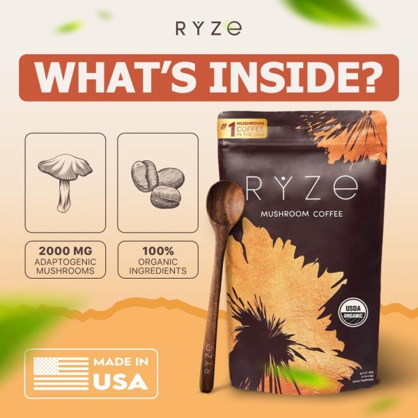 Elevate Your Energy with RYZE Organic Mushroom Coffee - 6 Adaptogenic Mushrooms & MCT Oil, Instant Boost for Focus, Digestion & Immunity - 30 Servings of USDA Organic Coffee with Cordyceps, Lion’s Mane & Turkey Tail - Image 5