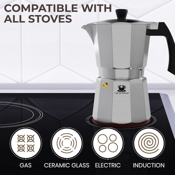 Elevate Your Camping Experience with the Cafe Du Chateau 6-Cup Espresso Maker: Stylish Percolator with Transparent Lid, High-Gloss Finish, & Coffee Clip Spoon! - Image 6
