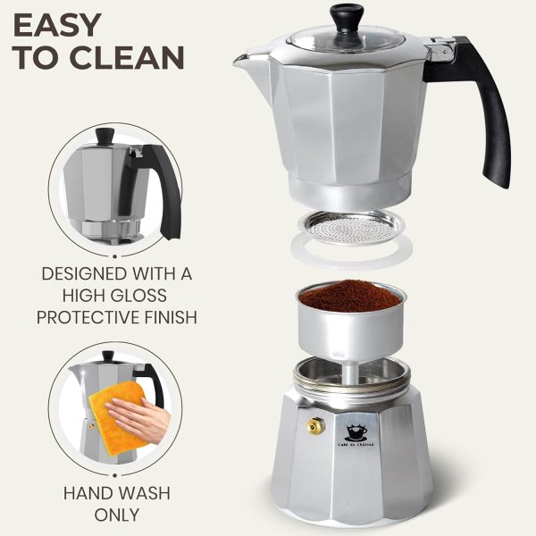 Elevate Your Camping Experience with the Cafe Du Chateau 6-Cup Espresso Maker: Stylish Percolator with Transparent Lid, High-Gloss Finish, & Coffee Clip Spoon! - Image 4