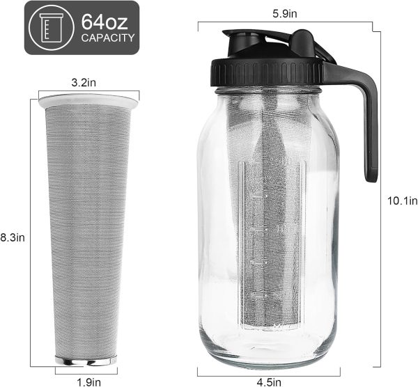 64 oz Cold Brew Coffee Maker – Durable Glass Pitcher with Stainless Steel Filter, Pour Spout Handle, and Airtight Leak-Proof Design for Iced Coffee, Tea, and Lemonade! - Image 7