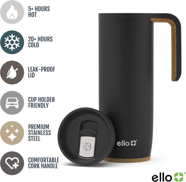 Ello Magnet 18oz Vacuum Insulated Travel Mug – Leak-Proof Slider Lid & Side Handle, Keeps Drinks Hot for 5 Hours – Perfect Coffee & Tea Companion, BPA-Free Holiday Gift with Built-in Coaster! - Image 3