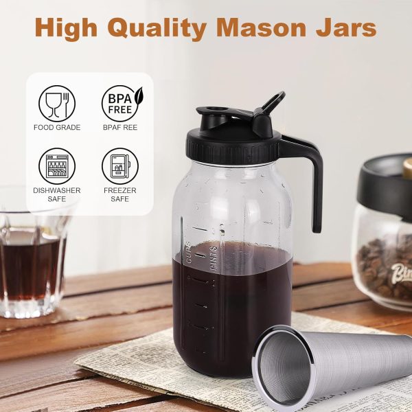 64 oz Cold Brew Coffee Maker – Durable Glass Pitcher with Stainless Steel Filter, Pour Spout Handle, and Airtight Leak-Proof Design for Iced Coffee, Tea, and Lemonade! - Image 2