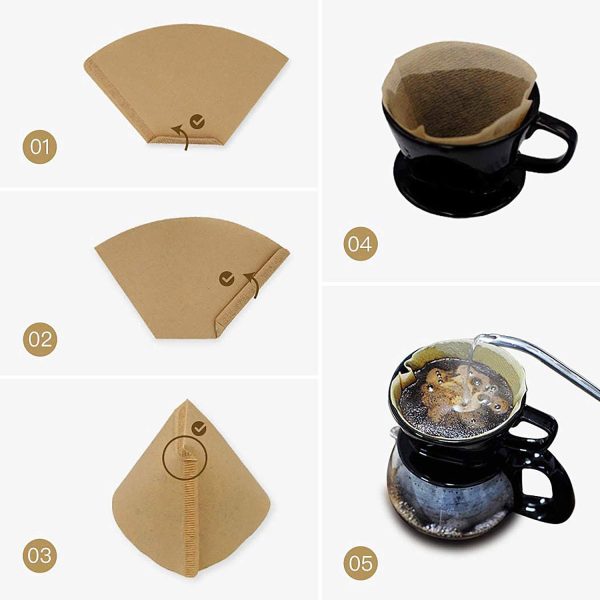 100 Count #4 Unbleached Cone Coffee Filters - Perfect for 8-12 Cup Drip & Pour Over Brewing, No Blowout, Eco-Friendly & Disposable - Image 5