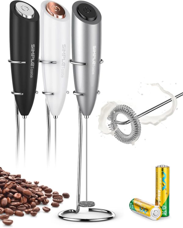 Experience Barista-Quality Beverages at Home with the SIMPLETaste Handheld Milk Frother – Electric Foam Maker with Stainless Steel Whisk & Convenient Stand for Cappuccinos, Lattes, and Bulletproof Coffee!