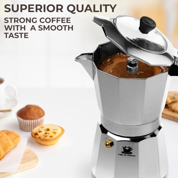 Elevate Your Camping Experience with the Cafe Du Chateau 6-Cup Espresso Maker: Stylish Percolator with Transparent Lid, High-Gloss Finish, & Coffee Clip Spoon! - Image 2