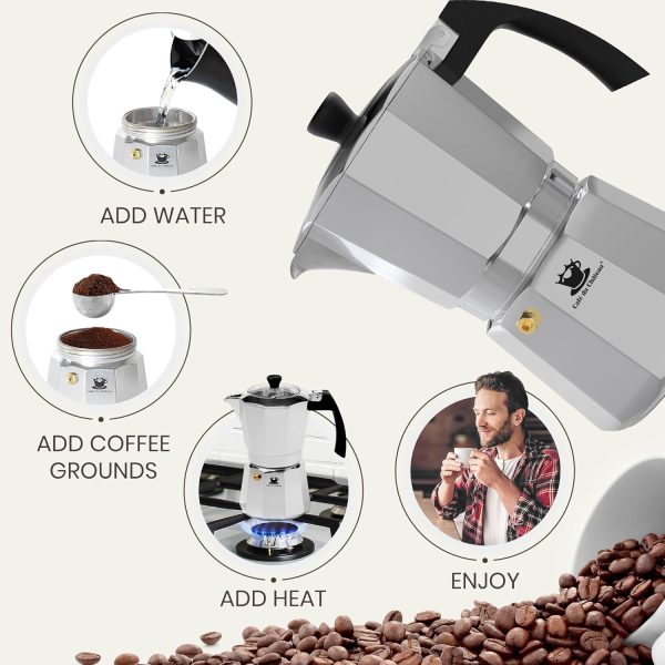 Elevate Your Camping Experience with the Cafe Du Chateau 6-Cup Espresso Maker: Stylish Percolator with Transparent Lid, High-Gloss Finish, & Coffee Clip Spoon! - Image 5