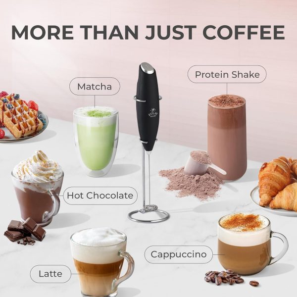 Zulay Kitchen Electric Milk Frother Wand - Fast Handheld Foam Maker with 2 Duracell Batteries for Coffee, Lattes, Cappuccino, Matcha & Hot Chocolate - Sleek Black Design - Image 4