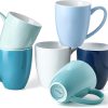 Chic Blue Porcelain Coffee Mugs Set of 6 – 13oz Ceramic Cups for Tea, Latte, Cappuccino & More – Dishwasher & Microwave Safe Gift Set