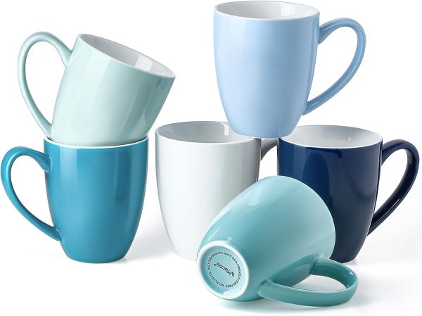 Chic Blue Porcelain Coffee Mugs Set of 6 – 13oz Ceramic Cups for Tea, Latte, Cappuccino & More – Dishwasher & Microwave Safe Gift Set