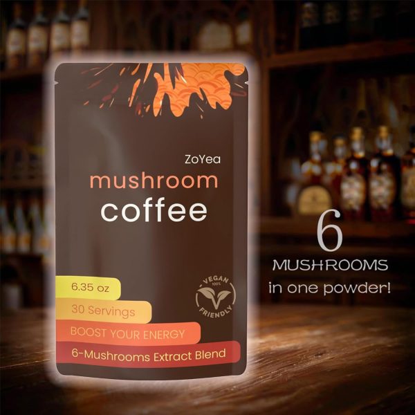 Revitalize Your Morning: Mushroom Coffee Blend with 6 Super Adaptogenic Mushrooms – Experience Lion's Mane, Reishi, Cordyceps, Shiitake, King Trumpet & Turkey Tail – 30 Servings in a Single Pack! - Image 2