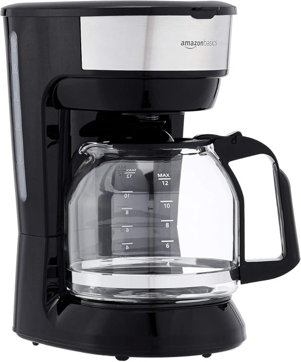 Amazon Basics 12-Cup Coffee Maker: Sleek Black & Stainless Steel Machine with Reusable Filter for Perfect Brew Every Time!