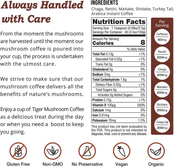 Revitalize Your Mornings with Tiger Organic 5 Mushroom Instant Coffee – 30 Servings of 100% Arabica! Immune-Boosting Blend with Reishi, Maitake, Shiitake, Chaga & Turkey Tail Mushrooms | Gluten & Dairy Free | Vegan | Natural Energy Source - Image 7