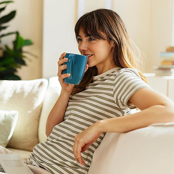 Chic Blue Porcelain Coffee Mugs Set of 6 – 13oz Ceramic Cups for Tea, Latte, Cappuccino & More – Dishwasher & Microwave Safe Gift Set - Image 6