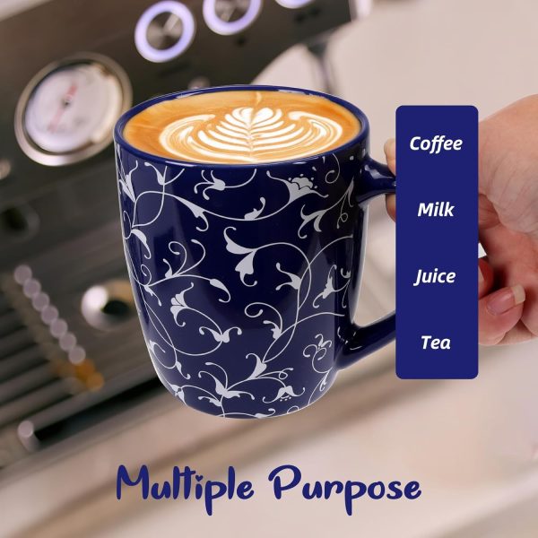 Schliersee Set of 6 Large 18 OZ Ceramic Coffee Mugs – Stylish Blue & White Geometric Floral Design Perfect for Lattes, Teas, and More – Ideal Housewarming or Wedding Gift! - Image 5