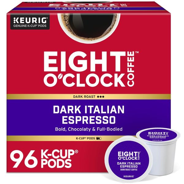 Indulge in Eight O'Clock Coffee Dark Italian Espresso Roast – 96 Count K-Cup Pods for Keurig – Bold Dark Roast Coffee in Convenient Single-Serve Pods