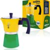 Brazilian-Themed Moka Pot Espresso Maker - 6 Cup Aluminum Stovetop Coffee Maker (10.14 oz) in Vibrant Silver, Green, Blue, and Yellow - Perfect Cafeteira for Coffee Lovers!