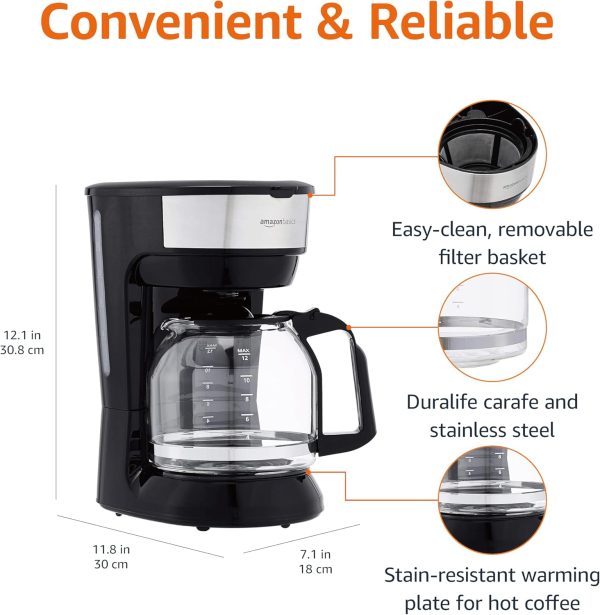 Amazon Basics 12-Cup Coffee Maker: Sleek Black & Stainless Steel Machine with Reusable Filter for Perfect Brew Every Time! - Image 2