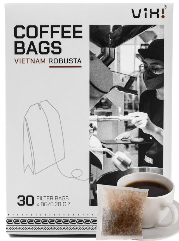 VIXI Instant Vietnamese Coffee Bags - 30 Single-Serve Robusta Packets for Bold Flavor - Medium Roast Ground Coffee, Convenient Tea Bag Style - Ideal for Camping Adventures
