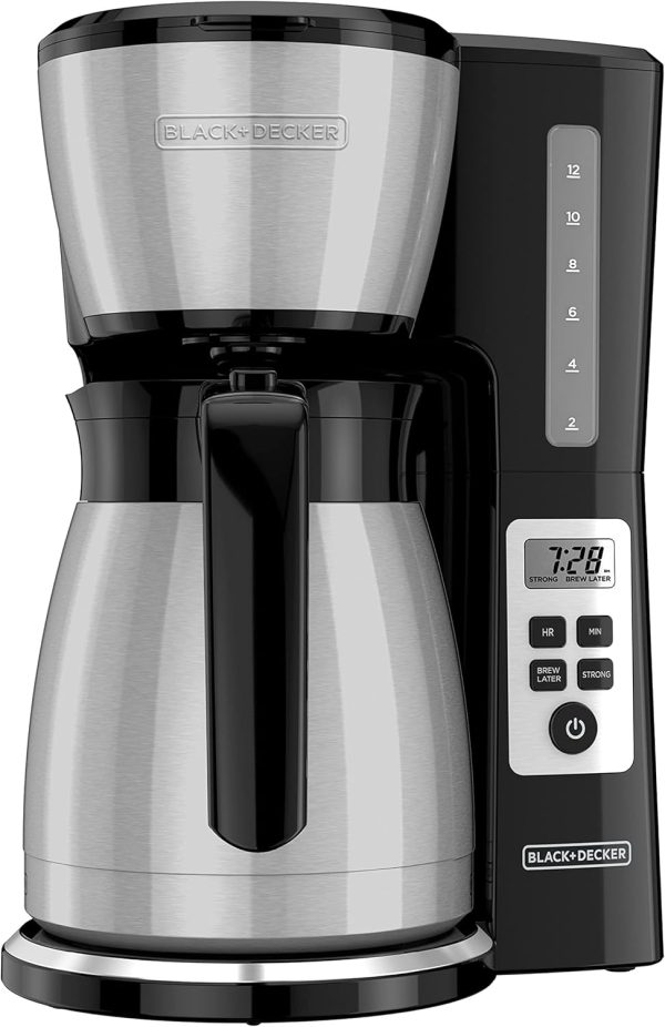 Elevate Your Morning Routine with the BLACK+DECKER 12-Cup Thermal Programmable Coffee Maker | Brew Strength Control & VORTEX Technology - Sleek Black/Steel Design - Image 2