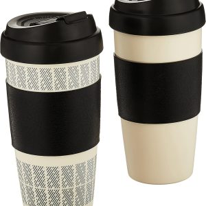 Copco 16-Ounce Insulated Double Wall Travel Mugs - Set of 2, Stylish White & Black Design - Perfect for On-the-Go Beverages!