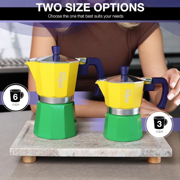 Brazilian-Themed Moka Pot Espresso Maker - 6 Cup Aluminum Stovetop Coffee Maker (10.14 oz) in Vibrant Silver, Green, Blue, and Yellow - Perfect Cafeteira for Coffee Lovers! - Image 5