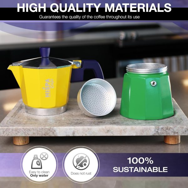 Brazilian-Themed Moka Pot Espresso Maker - 6 Cup Aluminum Stovetop Coffee Maker (10.14 oz) in Vibrant Silver, Green, Blue, and Yellow - Perfect Cafeteira for Coffee Lovers! - Image 4