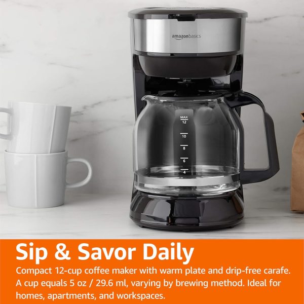 Amazon Basics 12-Cup Coffee Maker: Sleek Black & Stainless Steel Machine with Reusable Filter for Perfect Brew Every Time! - Image 7