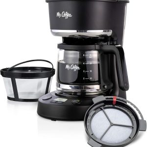 Mr. Coffee 5-Cup Programmable Coffee Maker with Auto Pause Feature – Sleek Black Design & Glass Carafe – Perfect for Coffee Lovers!
