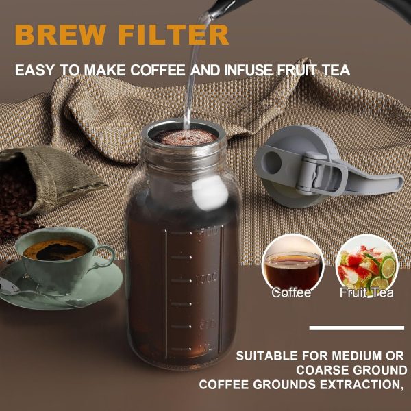 64oz Cold Brew Coffee Maker Jar – Durable Glass Mason Pitcher with Spout Lid & Handle – Perfect for Iced Coffee, Lemonade, Iced Tea, and Homemade Fruit Beverages! - Image 6
