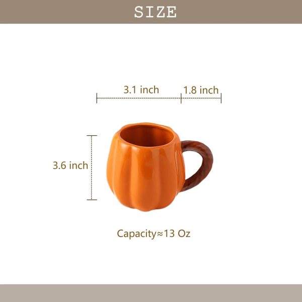 Set of 2 Ceramic Pumpkin Mugs – 13 Oz Coffee & Tea Cups for Festive Holiday Decor - Image 2