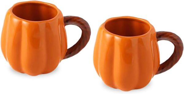 Set of 2 Ceramic Pumpkin Mugs – 13 Oz Coffee & Tea Cups for Festive Holiday Decor