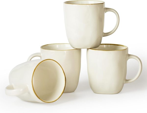 Enhance Your Beverage Experience with Famiware's Set of 4 Ocean Square 13oz Stoneware Coffee Mugs – Stylish Vanilla White Cups Perfect for Cocoa, Milk, Hot Chocolate, Tea, and More | Microwave & Dishwasher Safe