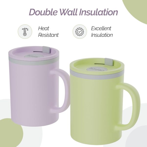 Copco Double-Wall Insulated Coffee Mug Set - 16oz BPA-Free Travel Tumblers with Lid & Handle - Perfect for Office, School, Camping - Stylish Purple & Yellow Bundle (2-Pack) - Image 3
