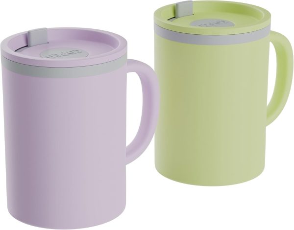 Copco Double-Wall Insulated Coffee Mug Set - 16oz BPA-Free Travel Tumblers with Lid & Handle - Perfect for Office, School, Camping - Stylish Purple & Yellow Bundle (2-Pack)
