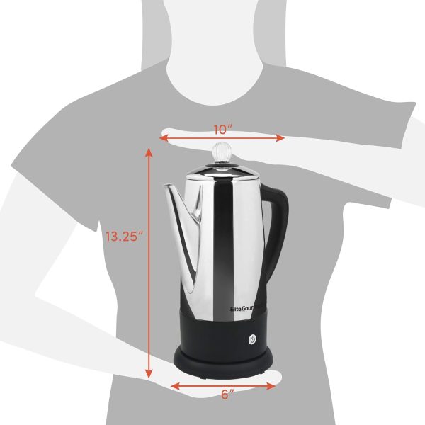 Elite Gourmet 12-Cup Stainless Steel Electric Coffee Percolator – Keep Warm Feature, Clear Brew Progress Indicator, Cordless Serving & Cool-Touch Handle - Image 8