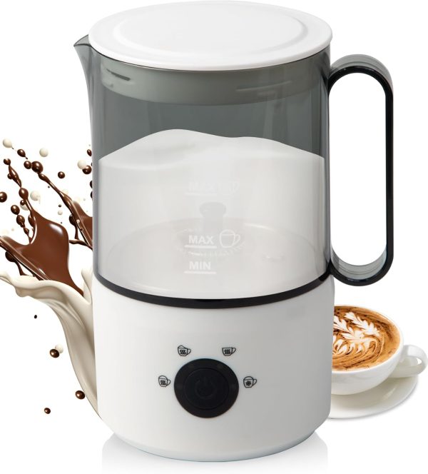 Transform Your Coffee Experience: 4-in-1 Electric Milk Frother & Steamer - 10oz/300ml Warm & Cold Foam Maker for Lattes, Cappuccinos, and More (White)
