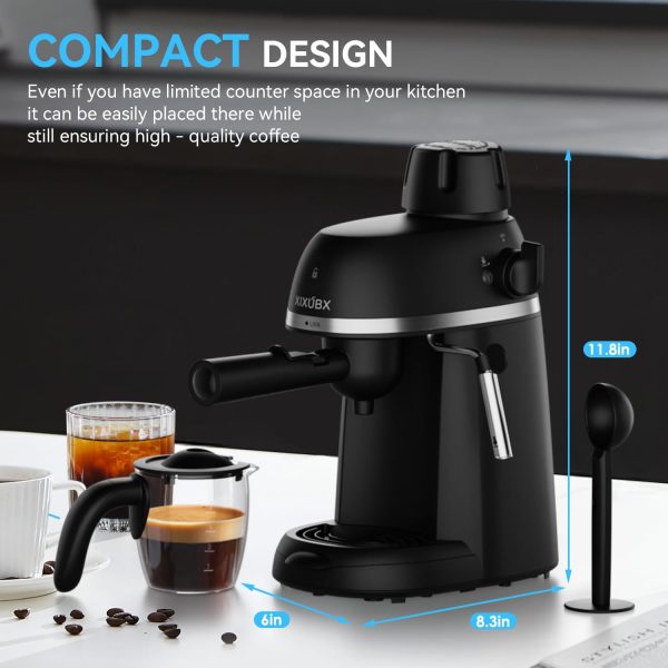 Compact 800W Espresso & Cappuccino Machine – 3.5 Bar Pressure with Steam Wand, Safety Lock & Tritan Cups – Perfect Coffee Maker for Delicious Lattes, Sleek Black Design - Image 7