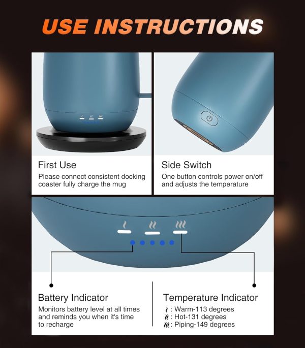 <p>Sure! Here’s an engaging, SEO-friendly version of your product title:</p>
<p><strong>Smart Self-Heating Coffee Mug - 16oz Temperature Control Mug with 150 Min Battery Life, Keeps Drinks Hot Up to 149°F - Perfect Gift for Mom & Dad (No App Required)</strong></p> - Image 3