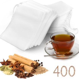 400 Disposable Tea Filter Bags – Eco-Friendly Drawstring Pouches for Loose Leaf Tea, Herbs & Spices (3.54 x 2.75 inches) | Enjoy Pure Steeping with Safe Natural Materials!