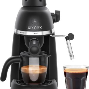 Compact 800W Espresso & Cappuccino Machine – 3.5 Bar Pressure with Steam Wand, Safety Lock & Tritan Cups – Perfect Coffee Maker for Delicious Lattes, Sleek Black Design
