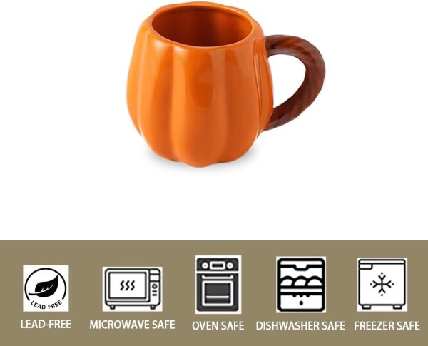 Set of 2 Ceramic Pumpkin Mugs – 13 Oz Coffee & Tea Cups for Festive Holiday Decor - Image 5