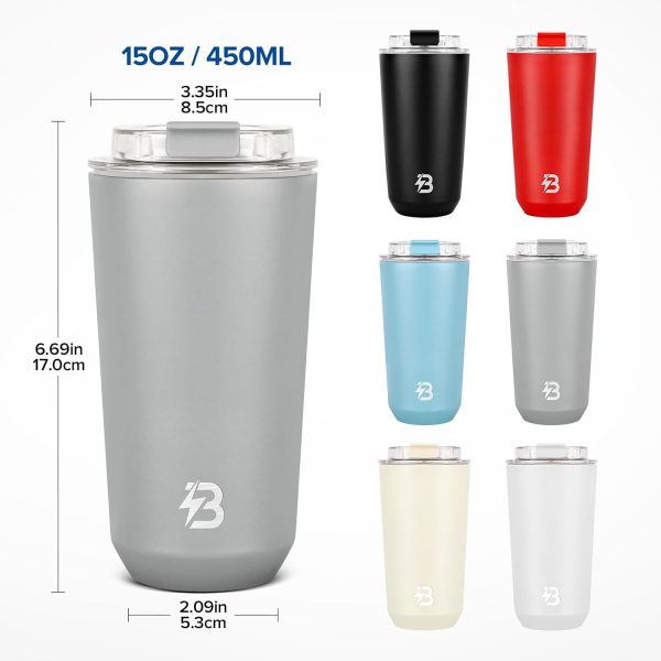 Adventure-Ready 15 oz Stainless Steel Coffee Travel Mug | Spill & Leak Proof Insulated Tumbler for Hot & Cold Drinks (Gray) - Image 6