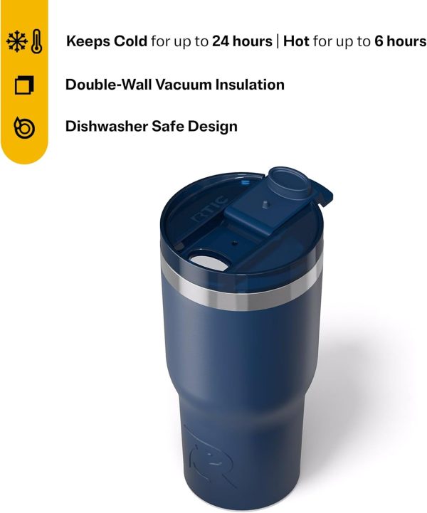 RTIC 20oz Insulated Stainless Steel Tumbler - Dual-Wall Vacuum Design | Perfect for Iced Coffee, Tea, and Hot Drinks | Navy Travel Mug with Lid - Image 3