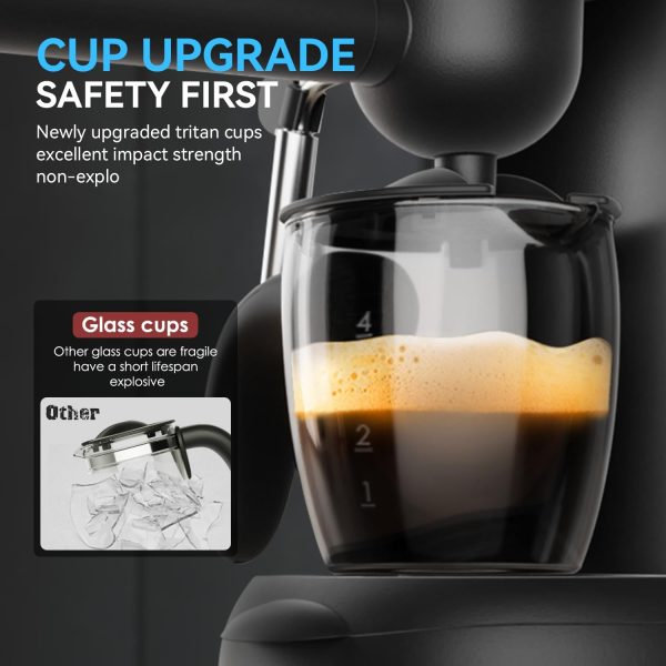 Compact 800W Espresso & Cappuccino Machine – 3.5 Bar Pressure with Steam Wand, Safety Lock & Tritan Cups – Perfect Coffee Maker for Delicious Lattes, Sleek Black Design - Image 4