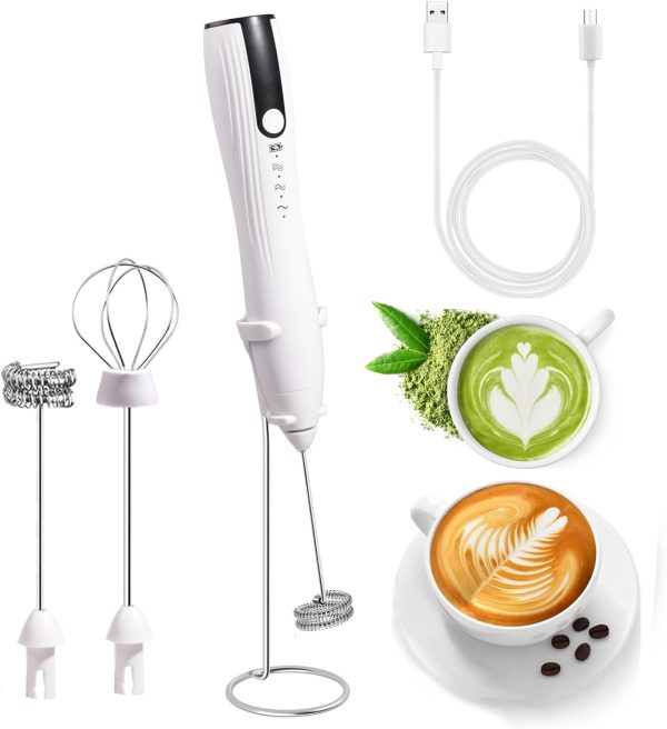 <p><strong>Premium Rechargeable Handheld Milk Frother with Stand – Create Perfect Coffee Foam for Cappuccinos, Lattes, and More! Detachable Stainless Steel Whisk for Versatile Mixing (White)</strong></p>