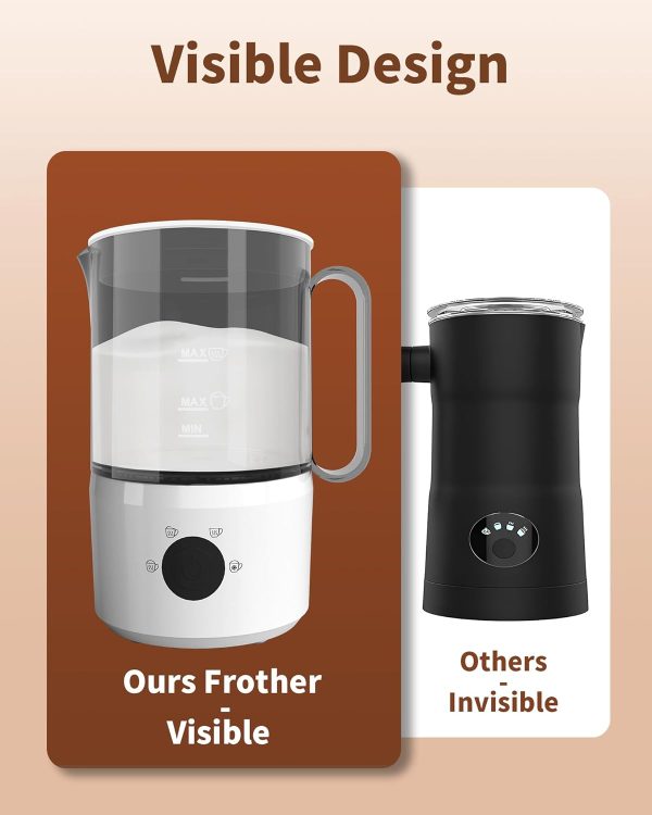 Transform Your Coffee Experience: 4-in-1 Electric Milk Frother & Steamer - 10oz/300ml Warm & Cold Foam Maker for Lattes, Cappuccinos, and More (White) - Image 4